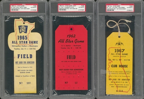 1962-68 MLB All Star Game Field / Clubhouse Passes Lot Of 4 (PSA)
